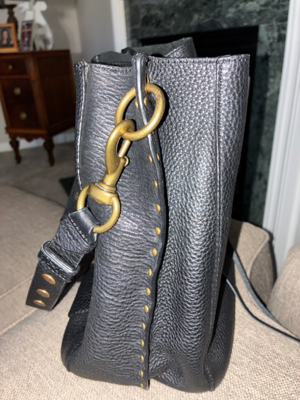 Rebecca Minkoff Black Pebbled Leather Shoulder Bag with Brass Hardware MSRP $378 - Picture 3 of 16